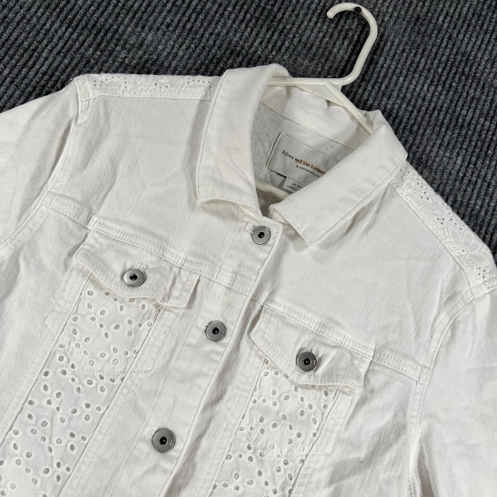 Pilcro And The Letterpress Eyelet Denim Jacket Womens XS White Anthropologie‎